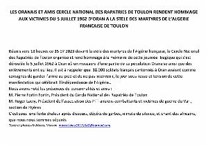 2023 07 05 TOULON CNR  CEREMONIE DU MASSACRE D ORAN DU 7 JUILLET 1962